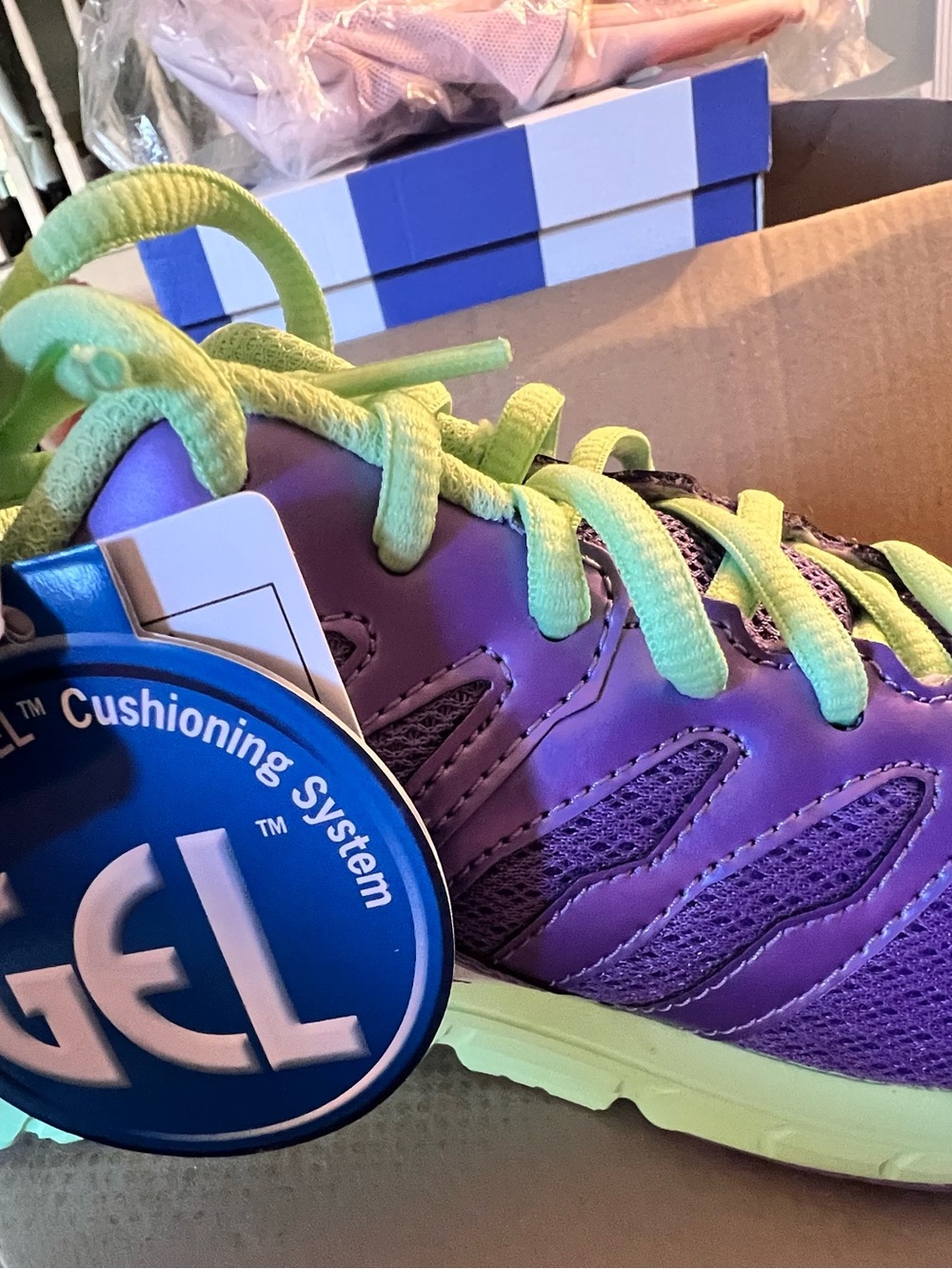 adidas Kids Purple Athletic Gel Zaraca 4 GS Sneakers with Lime Laces